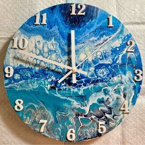 Fluid art handmade 10” clock